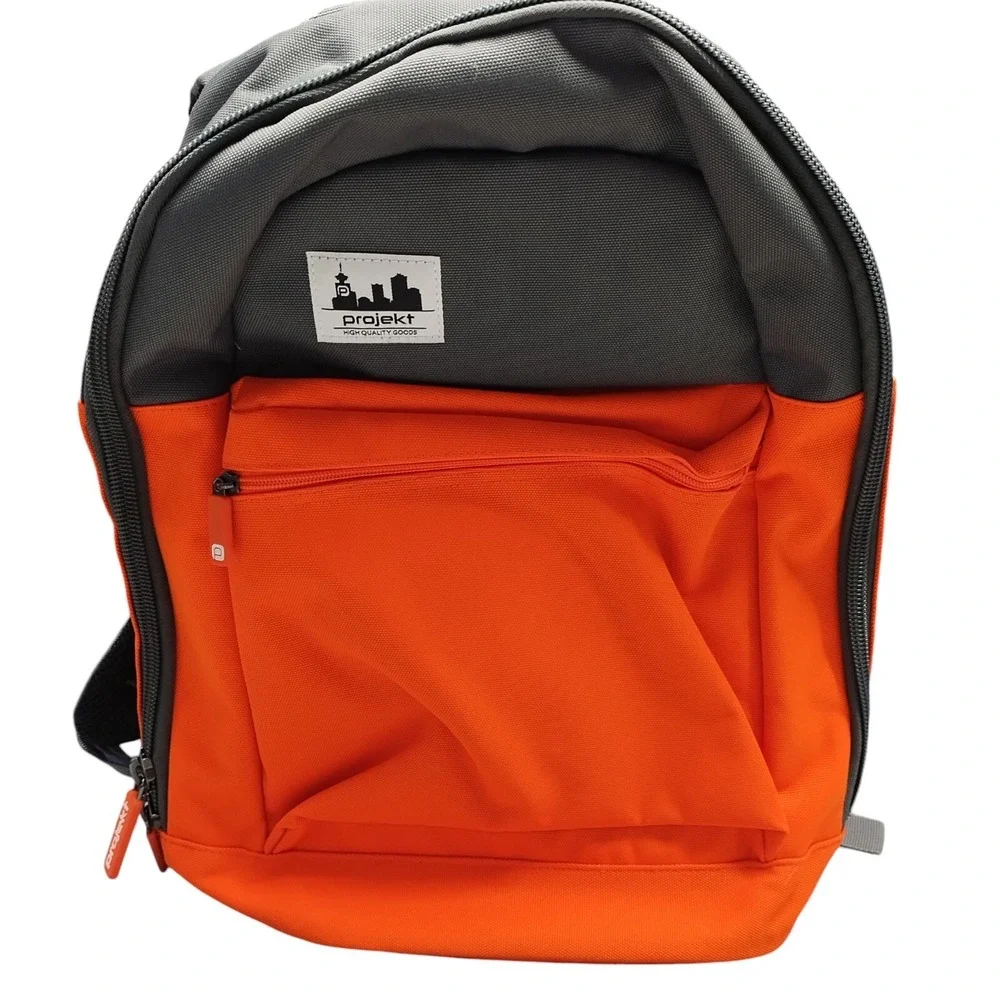 Projekt Klark Unisex Backpack Orange Gray Padded Shoulder Straps Water Resistant